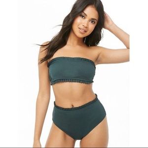 F21 ruffle ribbed 2 piece,high waist & bandeau top